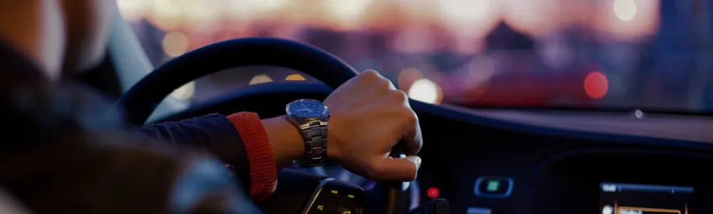 Man driving, watch and hand view