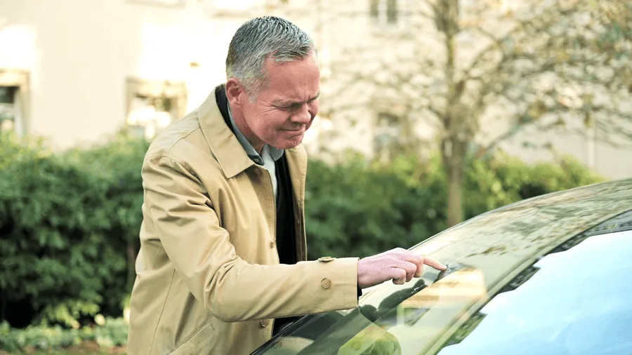Man looking broken windscreen