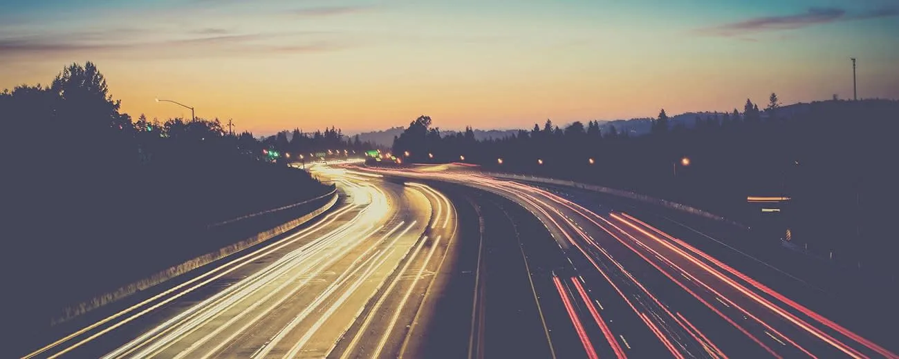 Road lights and sunset