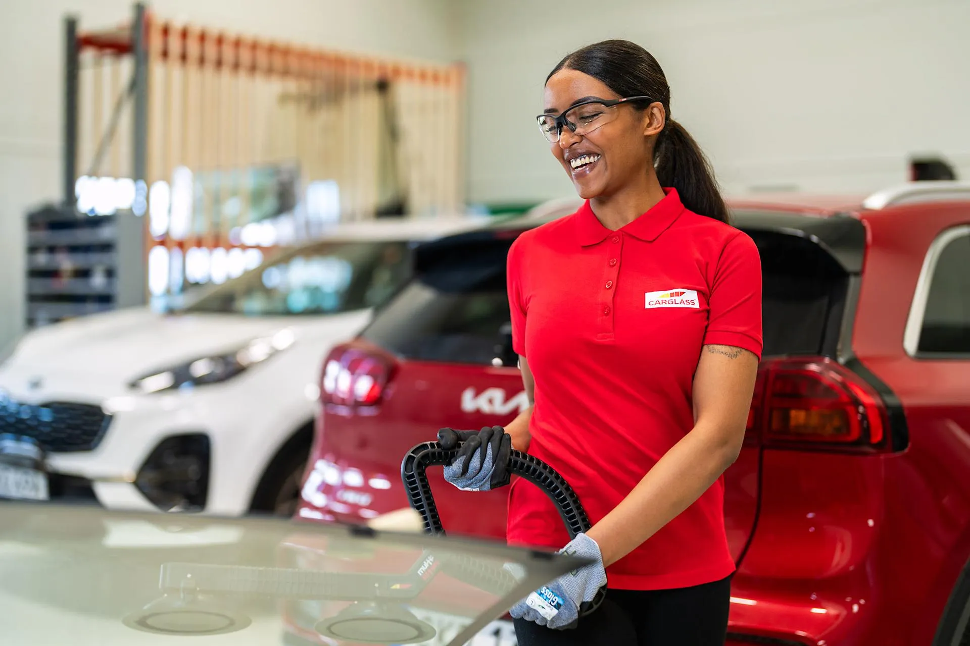 Smile staff girl operating