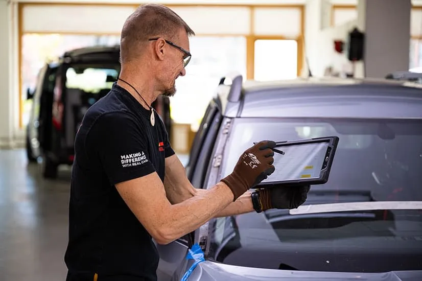 Staff man checking on tablet