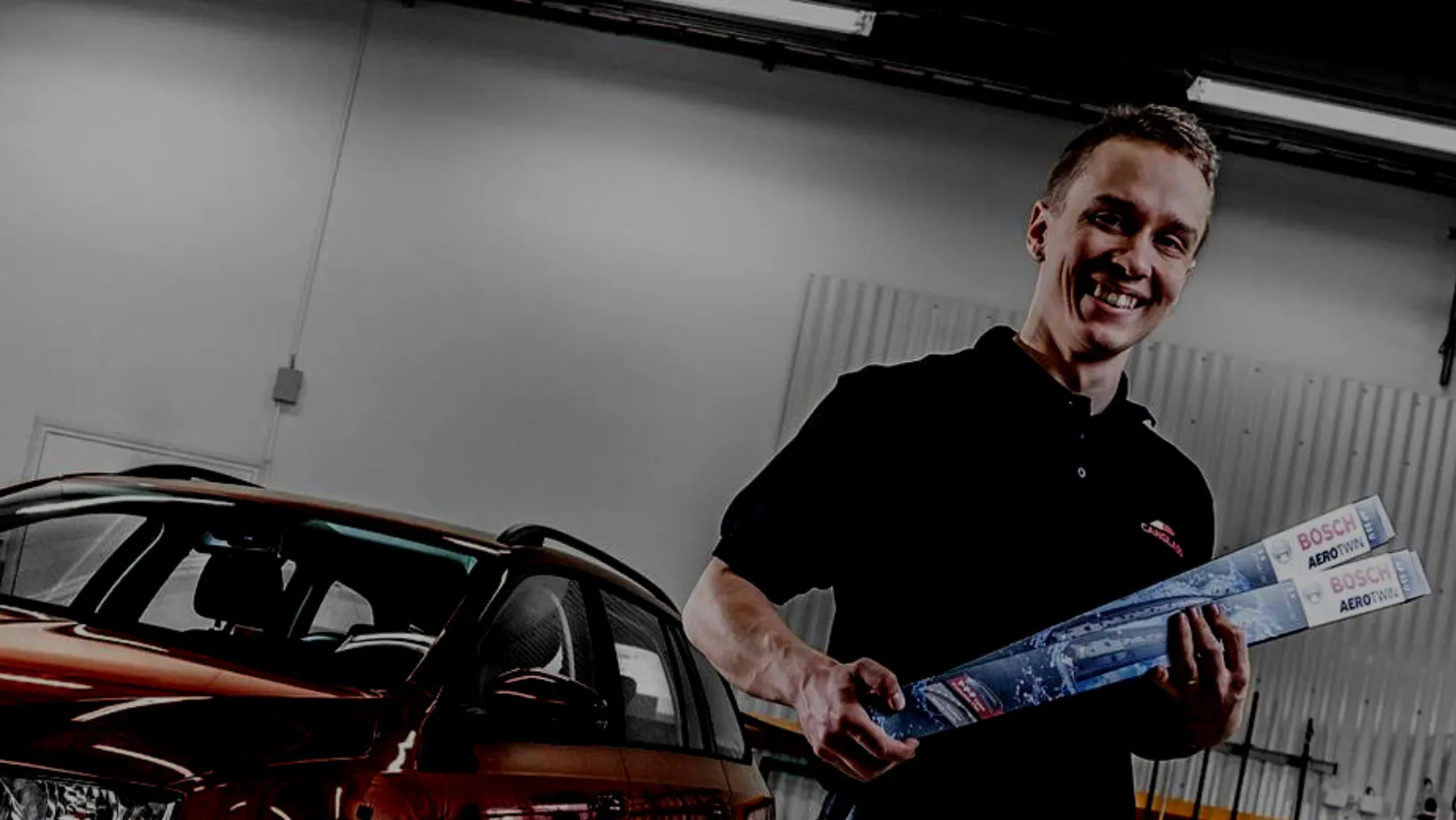 Staff with windscreen wiper blade