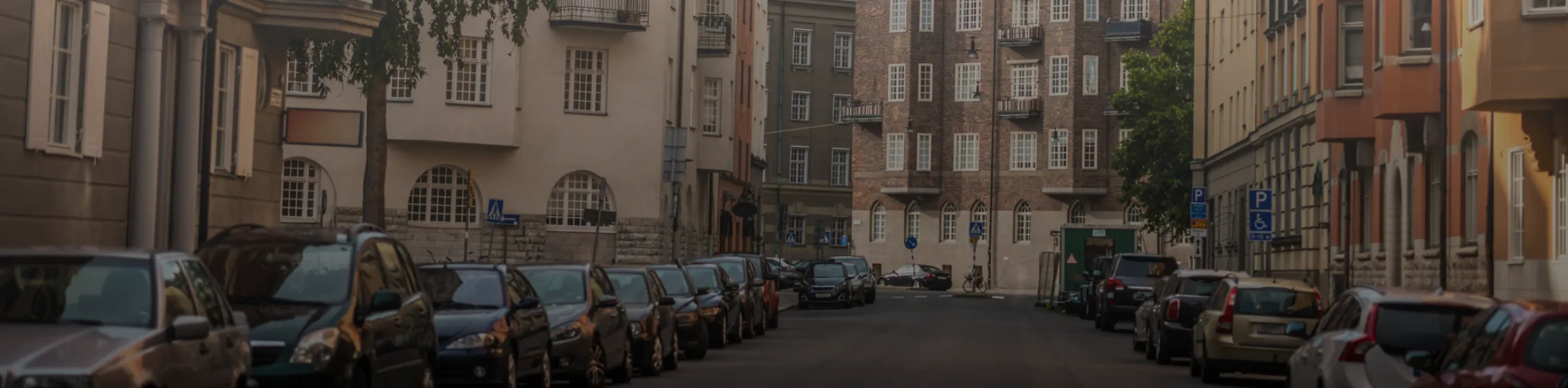 Street view with parked cars